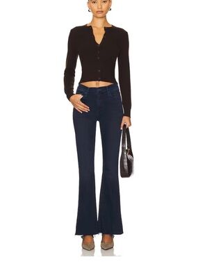 The Weekender Fray Jeans Dark Wash Mid-Rise  Flare Raw Hem
